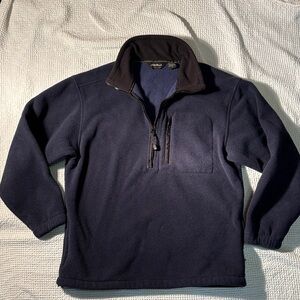 Eddie Bauer Black and Blue Fleece Pullover, Pockets, Cinch Toggles, size Small